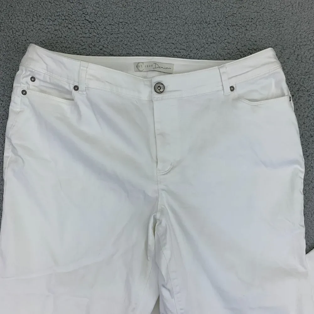 Contemporary Denim Pants Womens 16 White Capri‎ Mid-Rise Straight Leg Stretch